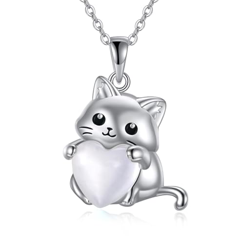 YFN Katze Schmuck Geschenke für Damen Sterling Silber Geburtsstein Katze Halskette Weihnachts Schmuck für Mädchen (04-April) von YFN