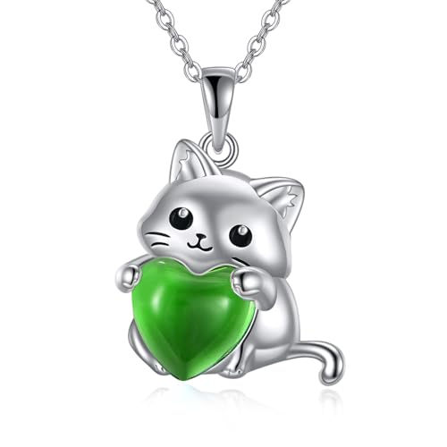 YFN Katze Schmuck Geschenke für Damen Sterling Silber Geburtsstein Katze Halskette Weihnachts Schmuck für Mädchen (05-Mai) von YFN