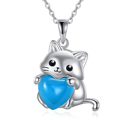 YFN Katze Schmuck Geschenke für Damen Sterling Silber Geburtsstein Katze Halskette Weihnachts Schmuck für Mädchen (06-Juni) von YFN