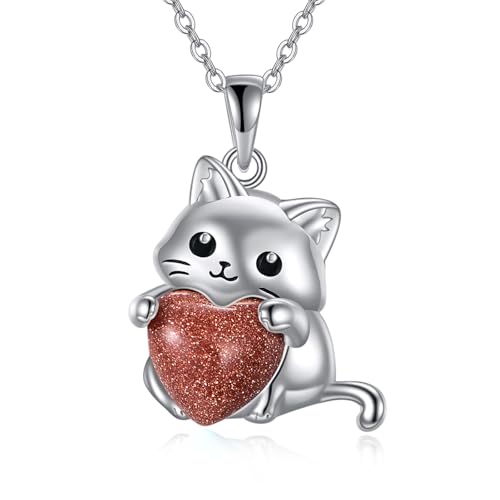 YFN Katze Schmuck Geschenke für Damen Sterling Silber Geburtsstein Katze Halskette Weihnachts Schmuck für Mädchen (07-Juli) von YFN
