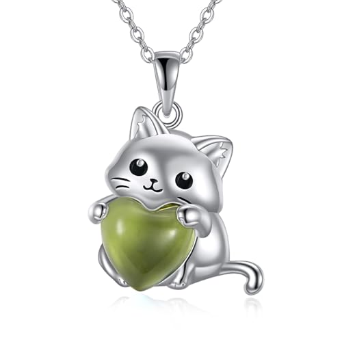YFN Katze Schmuck Geschenke für Damen Sterling Silber Geburtsstein Katze Halskette Weihnachts Schmuck für Mädchen (08-August) von YFN