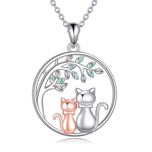 YFN Katzen Halskette Sterling Silber Katzen Kette Mutter Tochter Anhänger Tier Schmuck Geschenk für Damen Mütter von YFN