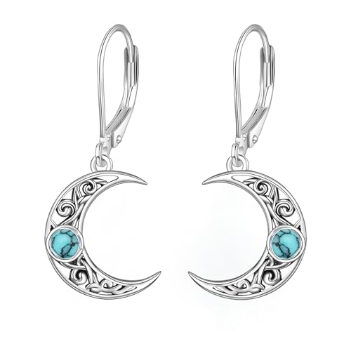 Türkis Mond Ohrringe für Frauen Sterling Silber Mond Filigran baumeln Tropfen Ohrringe für Mädchen Hypoallergen (13) von YFN