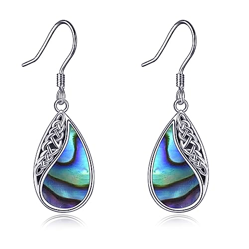 YFN Labradorit Ohrringe für Frauen Sterling Silber Filigran Teardrop Drop Dangle Leverback Ohrringe (Abalone) von YFN