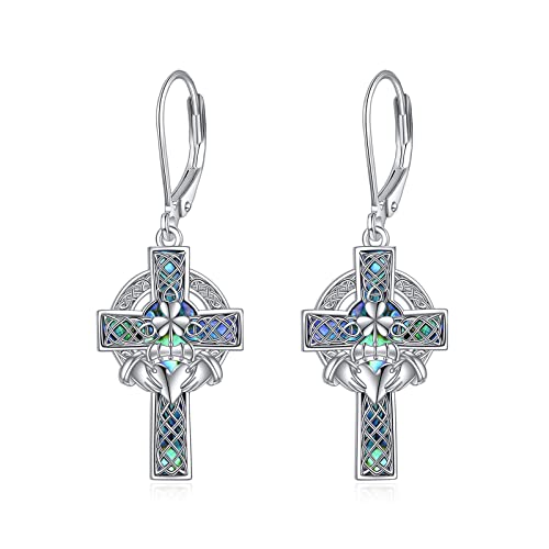 YFN Keltische Kreuz Ohrringe Sterling Silber - Claddagh Abalone Baumeln Tropfen Hängend Religion Schmuck Christen Geschenke für Damen Herren YFN Keltische Kreuz Ohrringe Sterling Silber - Claddagh Abalone Baumeln Tropfen Hängend Religion Schmuck Christen Geschenke für Damen Herren von YFN