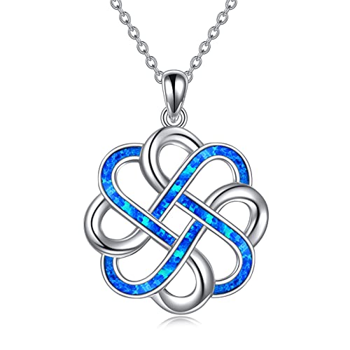 YFN Keltischer Knoten Halskette Sterling Silber Opal Keltisch Anhänger Kette Schmuck Geschenke für Damen Mädchen von YFN