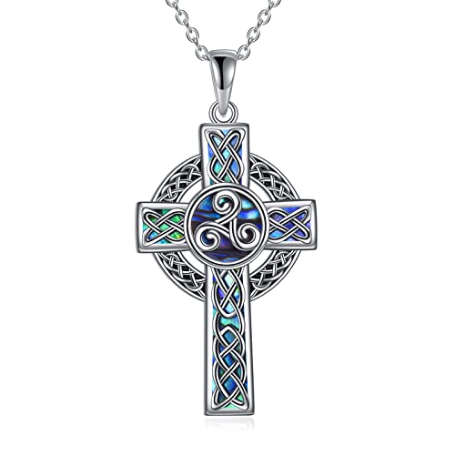 YFN Keltisches Kreuz Halskette Sterling Silber Keltische Triskele Anhänger Abalone Schale Kreuz Schmuck Geschenke für Damen Herren von YFN