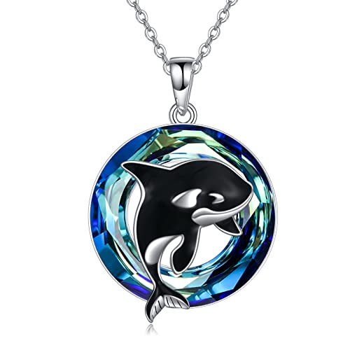 YFN Killerwal Orca Halskette für Frauen Sterling Silber Kristall Ozean Schmuck Geschenke für Mutter Tochter Muttertag (Kristall) von YFN
