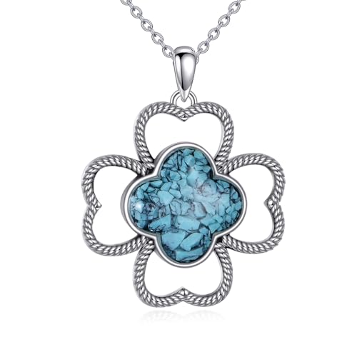 YFN Klee Kette Sterling Silber Türkis Klee Anhänger Halskette Klee Blatt Schmuck für Frauen Luckey Klee Geschenke von YFN