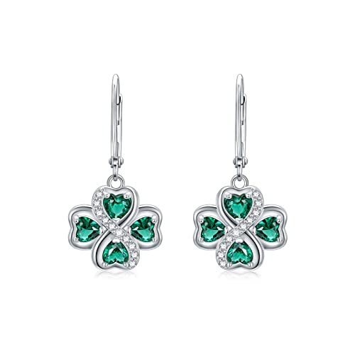 YFN Klee Ohrringe Sterling Silber Vierblättrige grüne Klee Ohrringe Irischer Schmuck Geschenke für Frauen Mädchen Kleeblatt Ohrringe St Patricks Day Geschenke von YFN