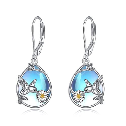 YFN Kolibri Ohrringe Sterling Silber Mondstein Dangle Drop Vogel Daisy Blume Schmuck Geschenke für Frauen Mädchen von YFN