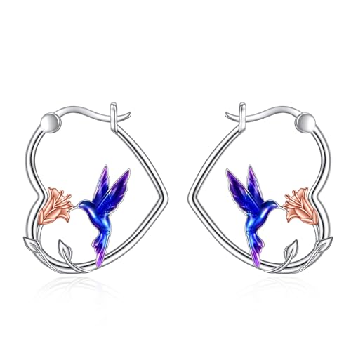 YFN Kolibri Ohrringe Sterling Silber Tier Herz Creolen Baumeln Tropfen Niedlichen Kolibri Schmuck Geschenke für Damen von YFN