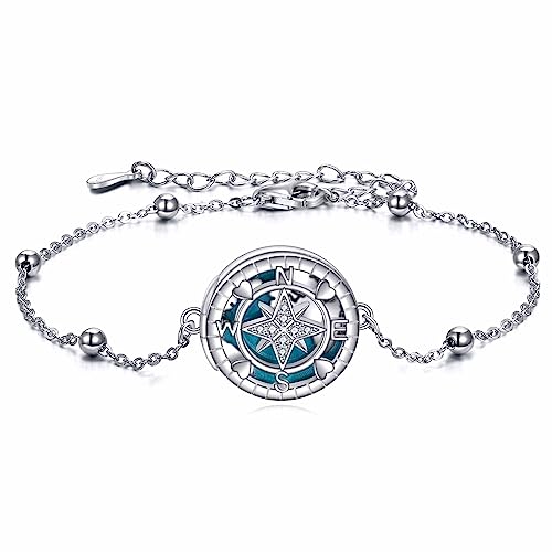 YFN Kompass-Armband, Sterlingsilber, Karte, Kompass-Armband, Abschluss-Freundschafts-Talisman, Reise-Armband, inspirierender Abschluss-Schmuck, Geschenke für Frauen von YFN