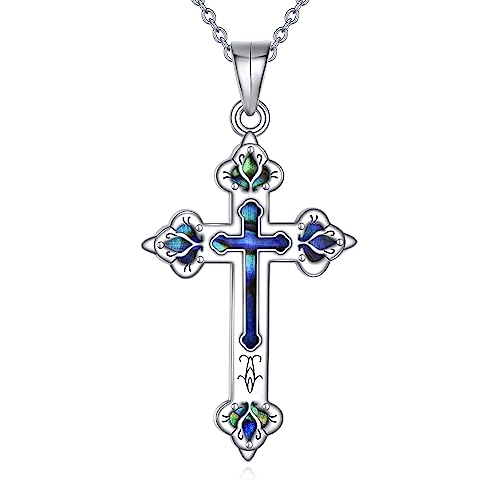 YFN Kreuz-Halskette, 925er-Sterlingsilber, Abalone-Muschel, religiöser Kreuz-Anhänger, Halskette, Schmuck, Geschenke für Damen und Herren von YFN