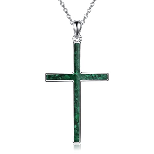 YFN Kreuz Halskette Sterling Silber Grünes Malachit Kreuz Anhänger Religiöser Schmuck Geschenke für Damen Herren Mädchen Jungen von YFN