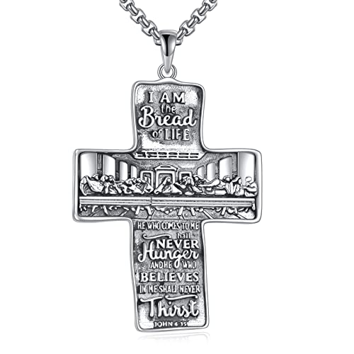 YFN Kreuz Halskette Sterling Silber Letztes Abendmahl von Jesus Anhänger Religion Kreuz Schmuck Großes Kreuz Geschenke für Damen Herren von YFN