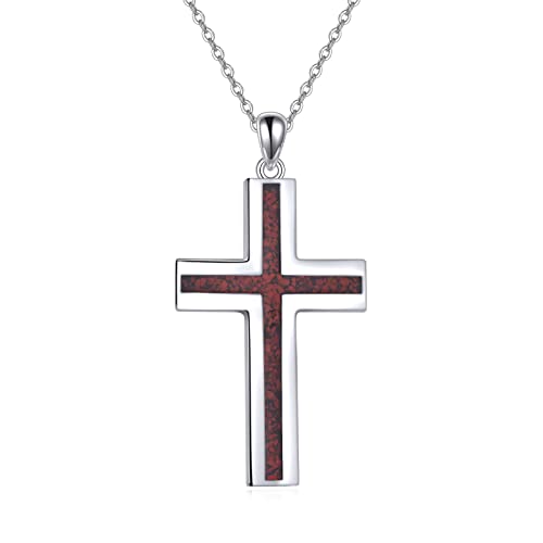 YFN Kreuz Halskette Sterling Silber Rote Koralle Kreuz Anhänger Schmuck Geschenke für Damen Herren Mädchen Jungen von YFN