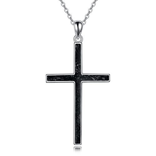 YFN Kreuz Halskette Sterling Silber Schwarz Turmalin Kreuz Anhänger Religiöser Schmuck Geschenke für Damen Herren Mädchen Jungen von YFN