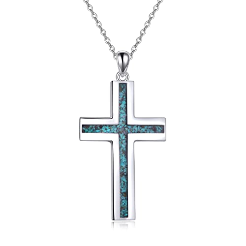 YFN Kreuz Halskette Sterling Silber Türkis Kreuz Anhänger Kette Schmuck Geschenke für Damen Herren von YFN