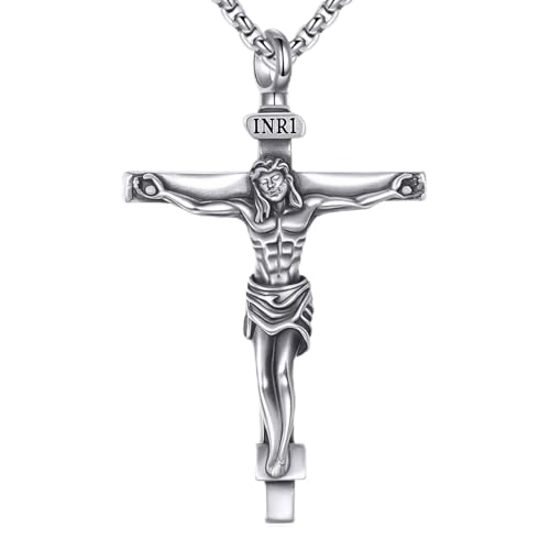 YFN Kruzifix Urne Halskette für Männer Frauen 925 Sterlingsilber Jesus Kreuz Asche Anhänger mit 22"+2" Kette Gedenk Andenken Schmuck Kremation Beileid Geschenk für Verlust eines Geliebten von YFN