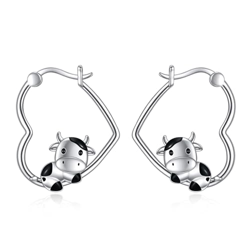 YFN Kuh Ohrringe Sterling Silber Tier Herz Creolen Baumeln Tropfen Niedlichen Kuh Schmuck Geschenke für Damen von YFN