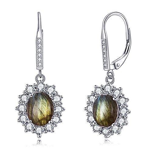 YFN Labradorit Ohrringe Sterling Silber Ovale Tropfen Baumeln Hebelarm Ohrringe Schmuck Geschenke für Damen von YFN
