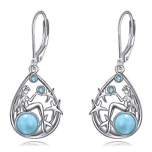 YFN Labradorit Ohrringe für Frauen Sterling Silber Filigran Teardrop Drop Dangle Leverback Ohrringe (Nixen) von YFN