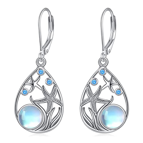 YFN Mondstein Ohrringe für Frauen Sterling Silber Filigran Teardrop Drop Dangle Leverback Ohrringe (Strand) von YFN