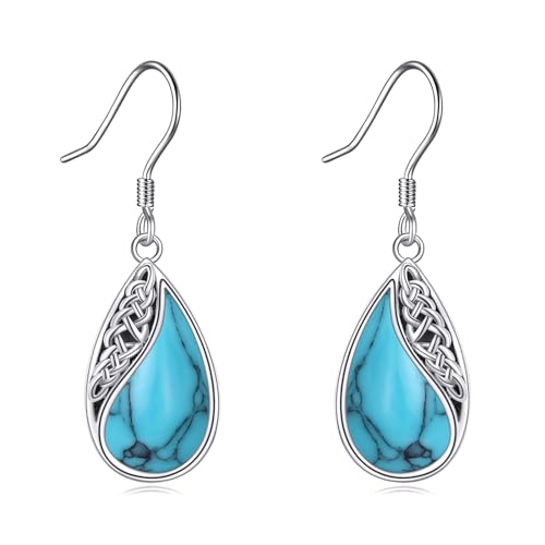 YFN Labradorit Ohrringe für Frauen Sterling Silber Filigran Teardrop Drop Dangle Leverback Ohrringe (türkisfarben) von YFN