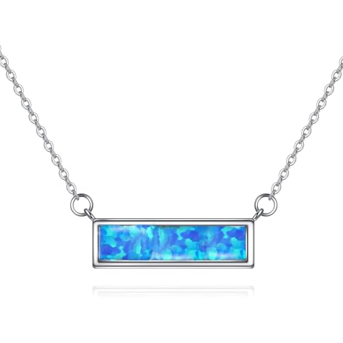 YFN Bar Opal Halskette Sterling Silber für Frauen Blau Opal Larimar Schmuck Geschenke von YFN