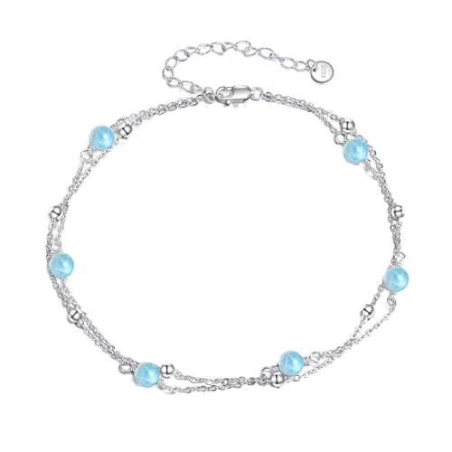 YFN 925 Sterling Silber Natürlicher Larimar Fußkette Strandschmuck für Frauen, Sommeraccessoire für Strandurlaub und Party (Hessonit, 9+2 inch) von YFN