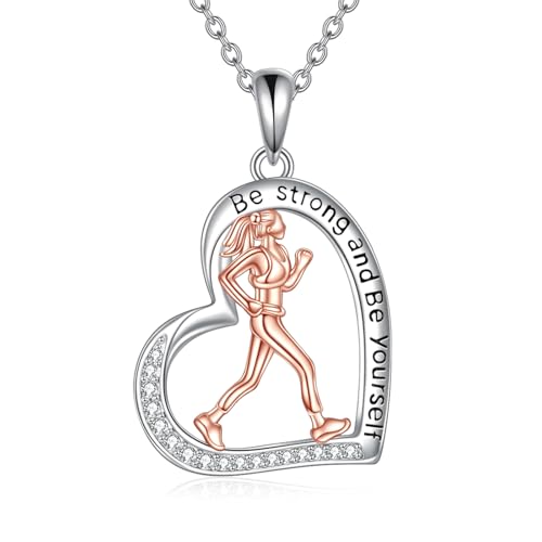 YFN Laufen Halskette 925 Sterling Silber Lauf Anhänger Hobby Geschenke für Damen Mädchen von YFN