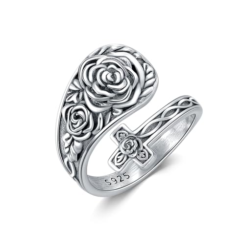 YFN Rose Löffel Ring 925 Sterling Silber Vintage Löffel Ring Kreuz Schmuck Geschenke für Männer Damen von YFN