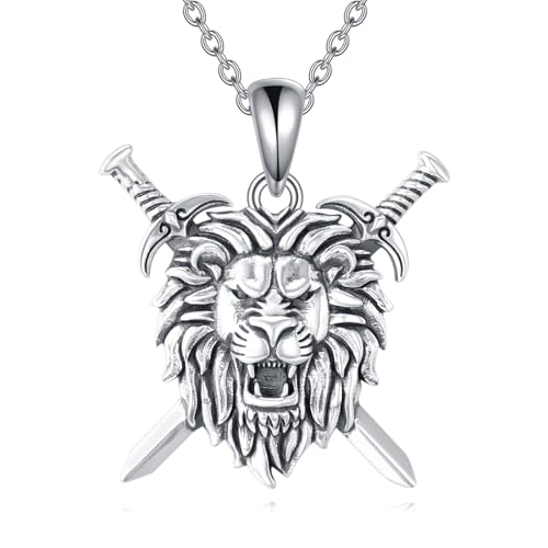 YFN Löwe Halskette 925 Sterling Silber Schild und Schwert Anhänger Tierschmuck Geschenk für Männer Frauen YFN Löwe Halskette 925 Sterling Silber Schild und Schwert Anhänger Tierschmuck Geschenk für Männer Frauen von YFN