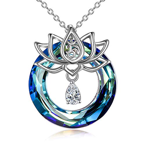 YFN Lotus-Halskette für Damen, Sterlingsilber, Lotusblumen-Anhänger mit blauen Kristallschmuck-Geschenken für Mädchen von YFN