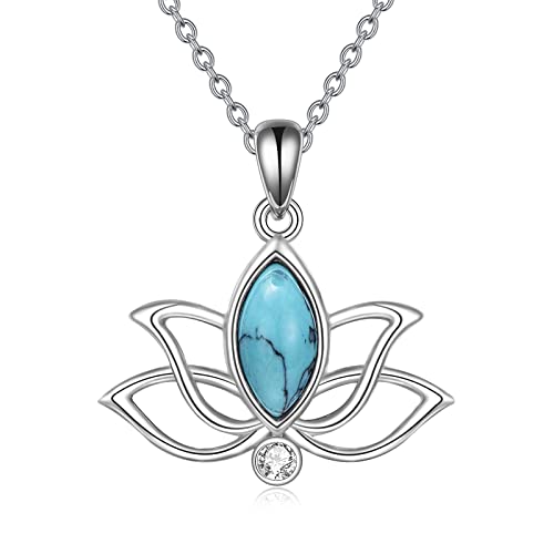 YFN Lotus Halskette für Frauen Sterling Silber Türkis Lotus Blume Anhänger Halskette Yoga Schmuck Geschenke für Frauen Mädchen von YFN