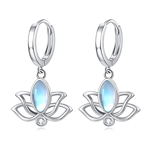 YFN Lotus Ohrringe für Frauen Sterling Silber Mondstein Lotus Blume Creolen Yoga Schmuck Geschenke für Frauen Mädchen von YFN