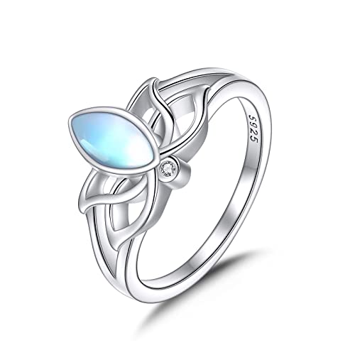 YFN Lotus Ring Sterling Silber Mondstein Lotus Blume Ring Mondstein Schmuck Geschenke für Damen Mädchen (6) von YFN