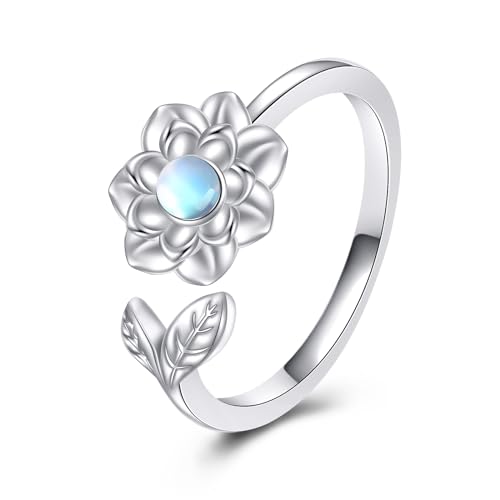 YFN Lotus Ringe 925 Sterling Silber Ring Mondstein Lotus Schmuck Geschenk für Frauen Mädchen von YFN