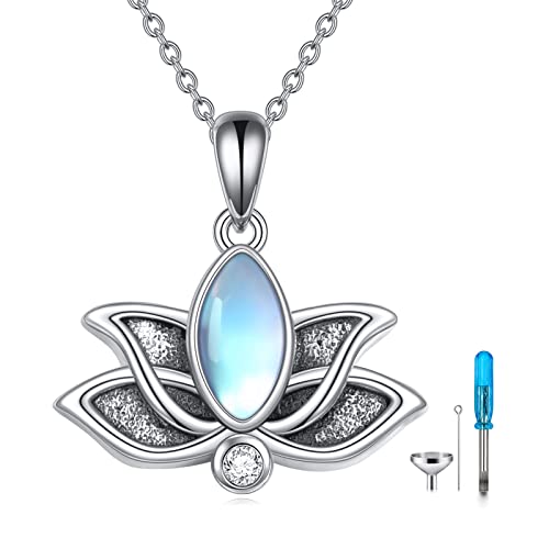 YFN Lotus Urne Halsketten für Asche Sterling Silber Mondstein Feuerbestattung Halskette Andenken Gedenkschmuck für menschliche Frauen von YFN