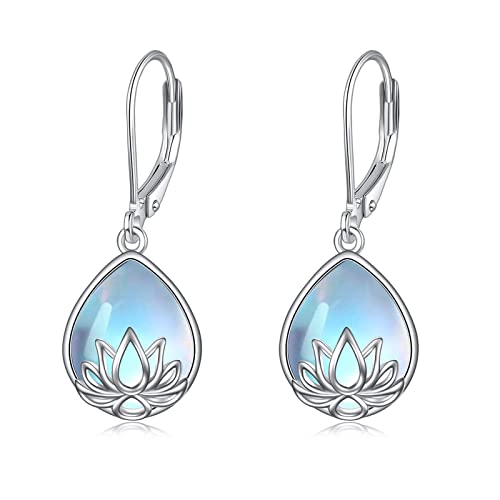 YFN Lotusblume Mondstein Ohrringe 925 Sterling Silber Teardrop Dangle Hypoallergenic Ohrring für Frauen Mädchen von YFN