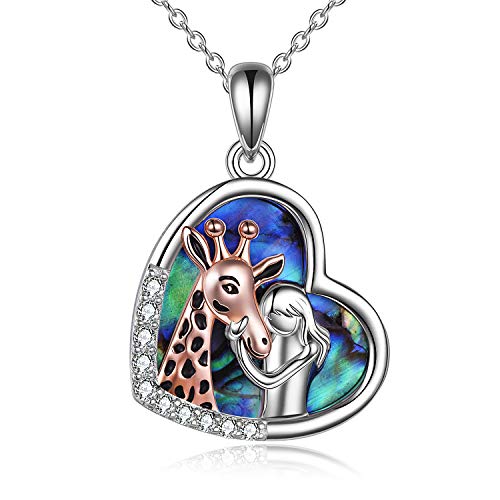 YFN Mädchen mit Giraffe Ohrringe Halskette Armband für Frauen Sterling Silber Giraffe Schmuck Geschenke für Giraffe Liebhaber (Giraffenhalskette mit Abalone-Muschel) von YFN