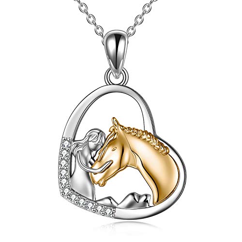 YFN Mädchen und Pferd Halskette für Mädchen Sterling Silber Pferdeschmuck Pferd Geschenke für Frauen (Gold Horse Halskette) von YFN