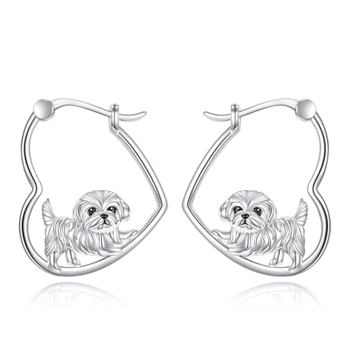 YFN Maltesisch Ohrringe 925 Sterling Silber Tier Herz Creolen Ohrringe Hängend Tropfen Baumelnder süßer Hund Schmuck Geschenke für Damen von YFN