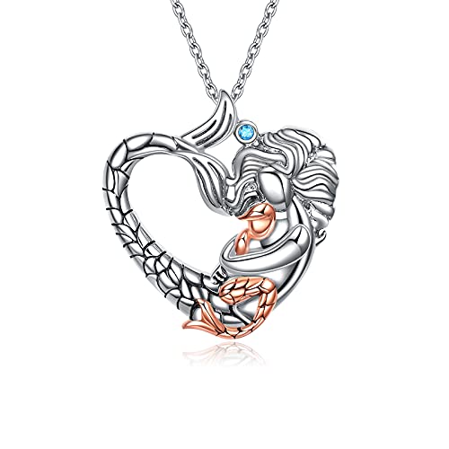 YFN Meerjungfrau Halskette Sterling Silber Meerjungfrau Mutter Tochter Kette Anhänger Schmuck Mama und Tochter Geschenke für Damen Mädchen von YFN