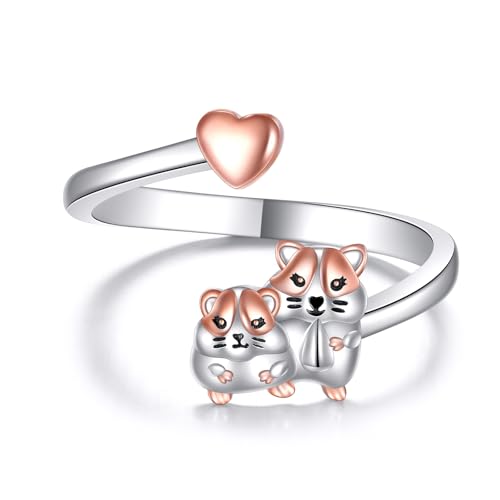 YFN Meerschweinchen Ring Sterling Silber Meerschweinchen Einstellbare Öffnung Ring Tierschmuck Geschenk für Damen von YFN