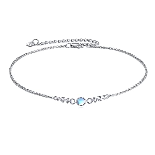 YFN Mondphase Mondstein Fußkettchen für Frauen Sterling Silber Mond Fußkettchen Irischer Schmuck Geschenke für Mädchen Mutter (Mondphase) von YFN