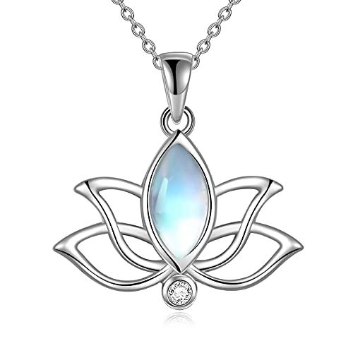 YFN Mondstein Halskette für Frauen Sterling Silber Lotus Blume Anhänger Halskette Schmuck Geschenke für Frauen Mädchen von YFN
