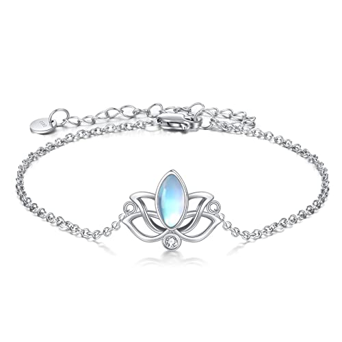 YFN Mondstein Lotus Fußkettchen für Frauen Sterling Silber Lotus Blume Einstellbare Fußkettchen Yoga Schmuck Geschenke für Frauen Mädchen (Lotus) von YFN