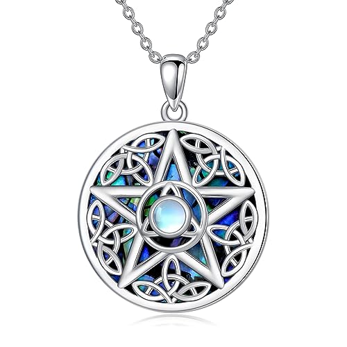 YFN Mondstein Pentagramm Halskette Silber 925 Keltischer Knoten Pentagramm Anhänger Halskette Wicca-Schmuck für Männer Frauen Mädchen von YFN